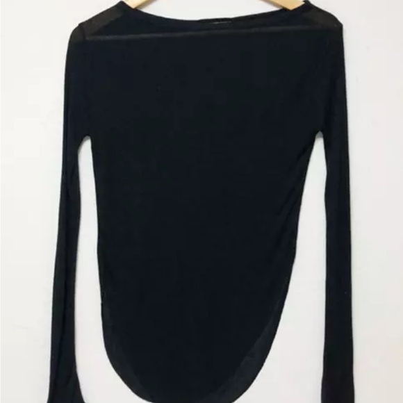 Sexy top long sleeve t-shirt basic slit sheer army green black white - Picture 7 of 16